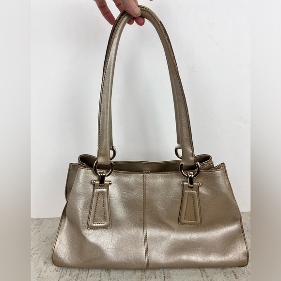 LIZ CLAIBORNE Large Bronz Hobo Bag Gorgeous Patina Multipockets Zippered - Picture 6 of 16